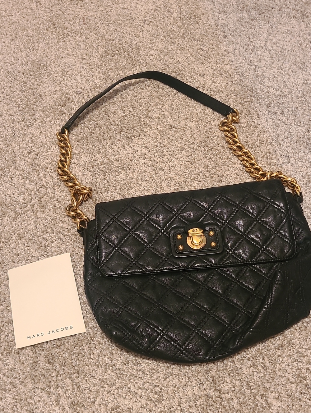 Marc Jacobs Black Quilted Shoulder Bag with Gold Chain